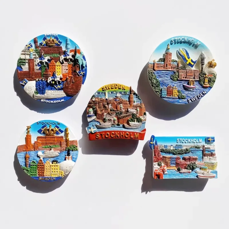 Imanes de nevera 3D de Estocolmo, Suecia, recuerdo de Europa, imanes de resina artesanales para nevera, colección de pegatinas, regalo, decoración del hogar