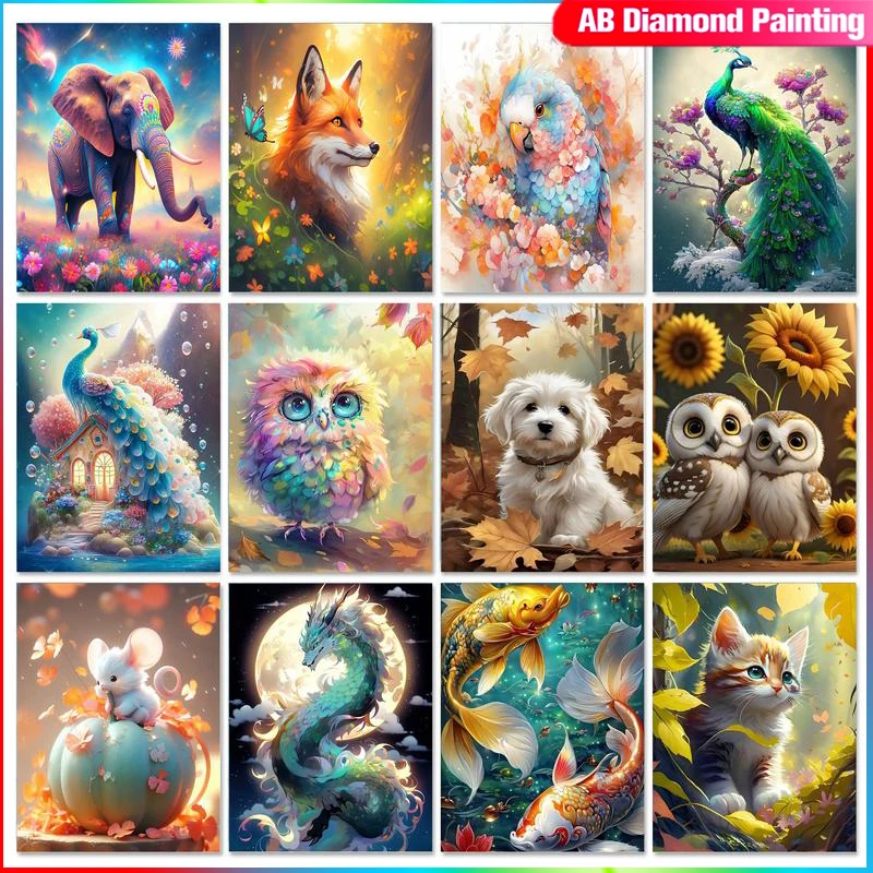 

GATYZTORY 5D Diamond Painting Complete Kit Elephant Animal Peacock Full Square Round Mosaic Decorative Paintings New Arrivals