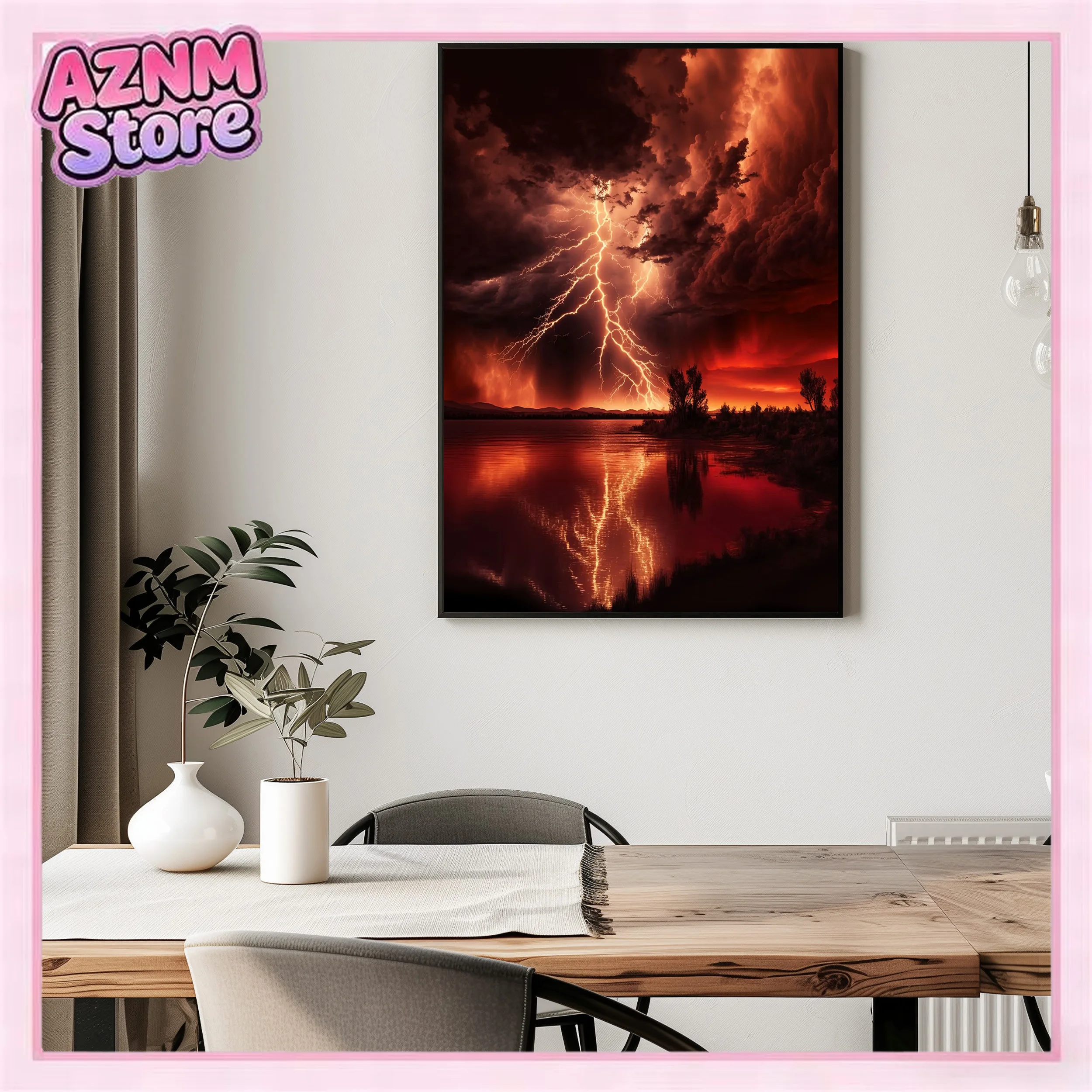 1pc frameless canvas Natural Disaster Apocalyptic Storm Posters Lightning Over Ocean Prints  Wall Art Pictures Home Living Ro