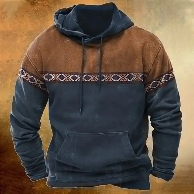 Men\'s Pullover Hoodie Sweatshirt Vintage Long Sleeve Tribal Pattern Casuals Spring & Fall For Men/Women Outerwear Streetwear