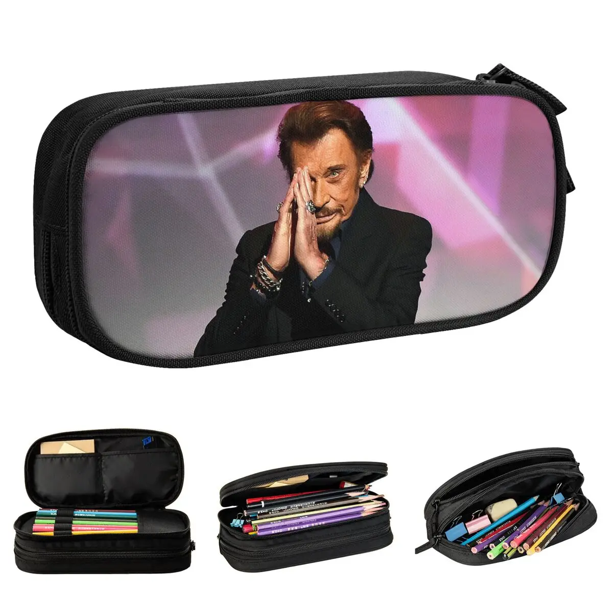 Fashionable Rock Pencil Cases Fashion Johnny Hallyday Pen Box Bags Student Large Storage Students School Gift Pencilcases