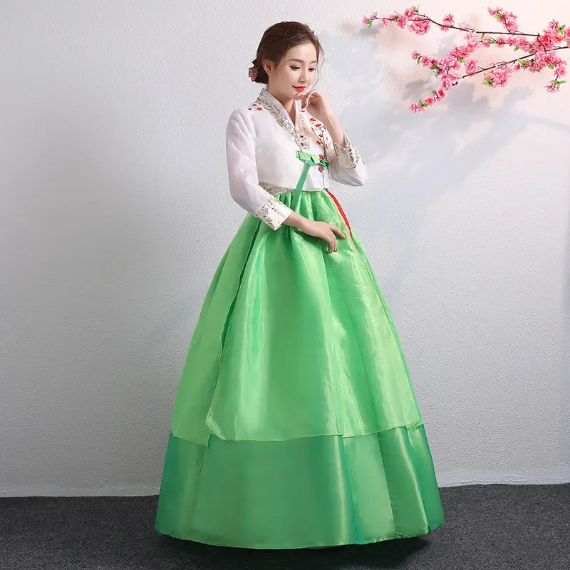 Hanbok para mujer, traje tradicional coreano, ropa de corte de actuación de palacio minoritario, vestido de baile de fiesta de boda de Año Nuevo con flores