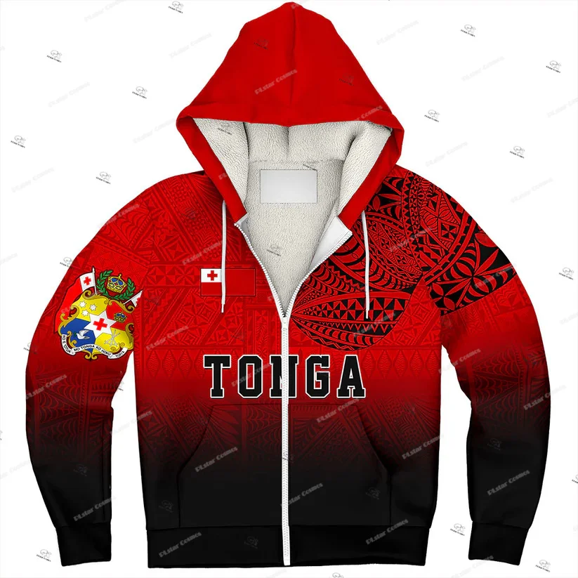 Custom Name Country Tonga Polynesia Islands Hibiscus Retro 3DPrint Harajuku Casual Winter Thicker Fleece Zip Hoodies Jacket A1