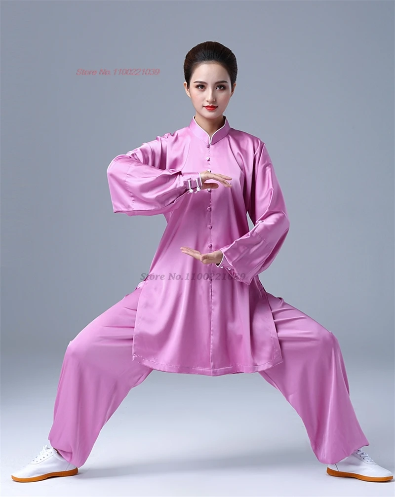 2024 chinese satin tai chi uniform traditional wushu morning exercise martial arts team stage performance kungfu tai chi uniform