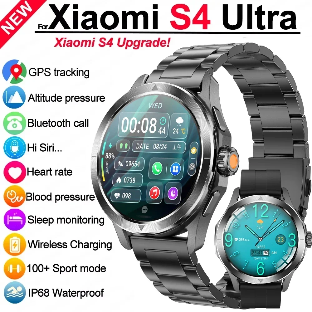 2024 New Original for Xiaomi S4 Ultra Smart Watch GPS Sports Bracelet Boys NFC Heart Rate Sleep AMOLED Screen BT Call smartwatch