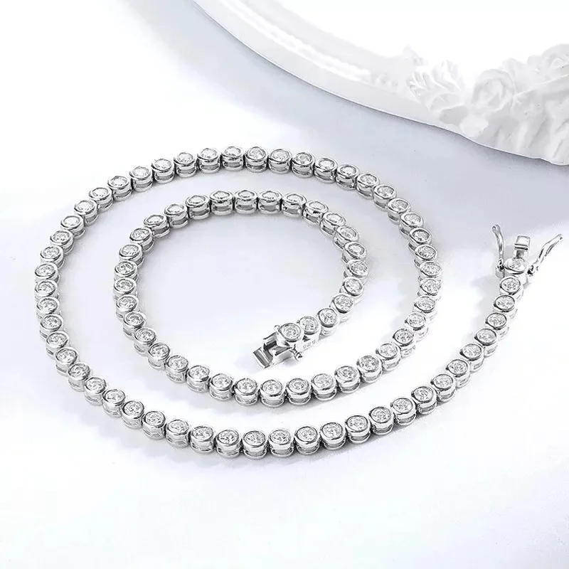 Full 2mm/3mm VVS1 Moissanite Bubble Tennis Necklace For Women S925 Sterling Silver Plated 18k Neck Chain Choker Bracelet Jewelry