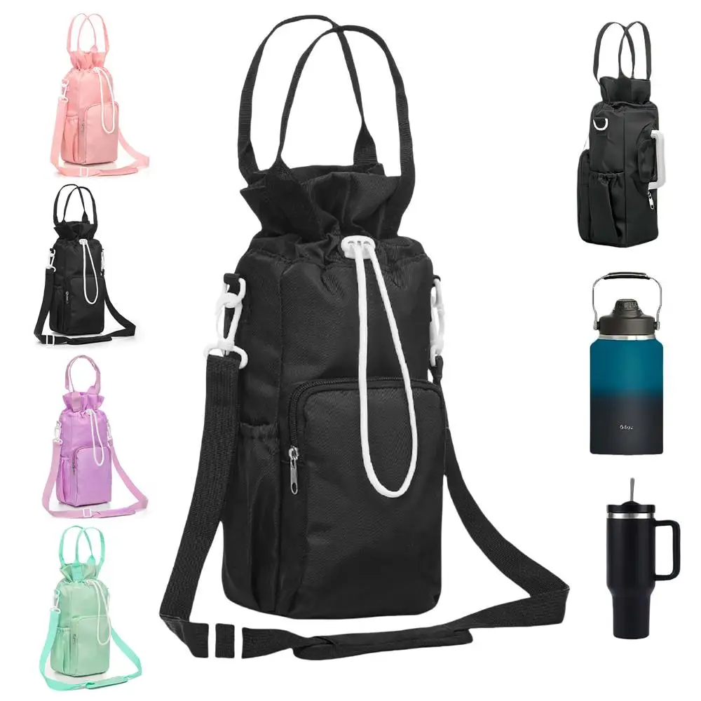 Tumbler Water Bottle Carrier Bag Adjustable Shoulder with Hand Strap Sling Sleeve Holder with Phone Pocket Crossbody Drawstring