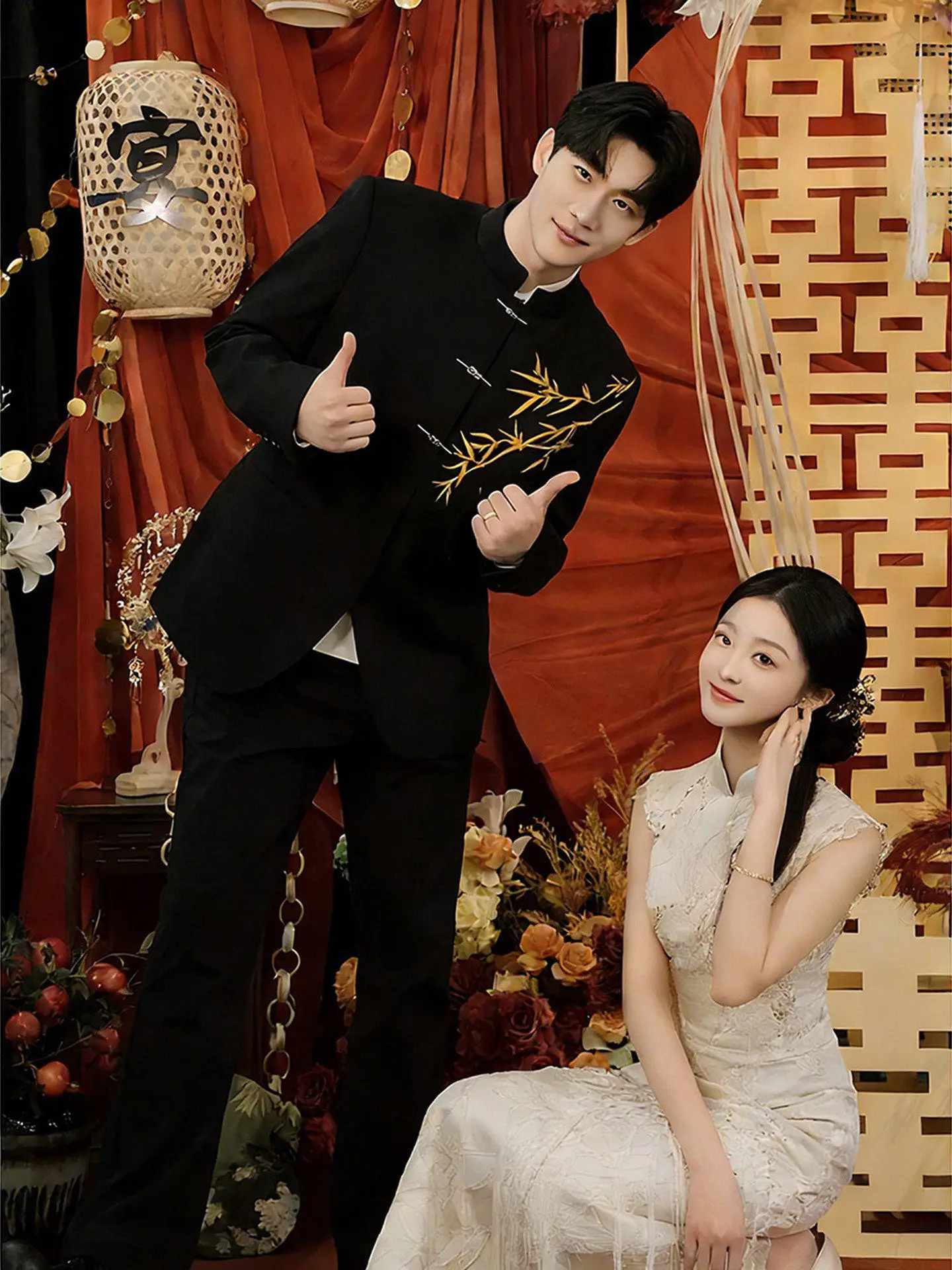 

New Chinese Style Men's Engagement Suit Dress Set Gold Bamboo Embroidery High-End Feeling Suit Jacket Standard Fit Breathable...