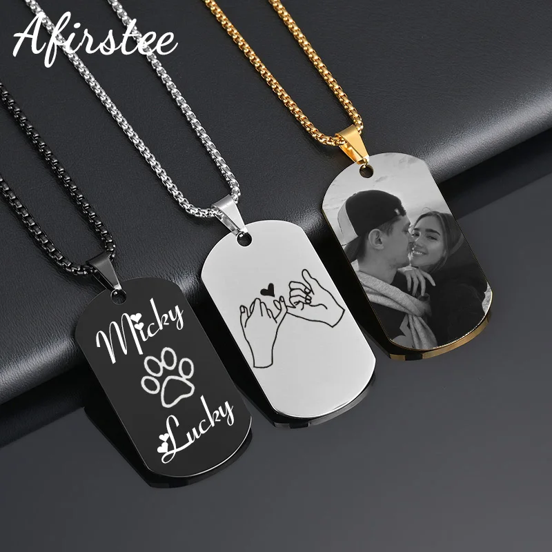 Personalized Stainless Steel DogTag Pendant Engrave Name Necklace Custom Picture Plate Necklaces For Men Women Jewelry Gift