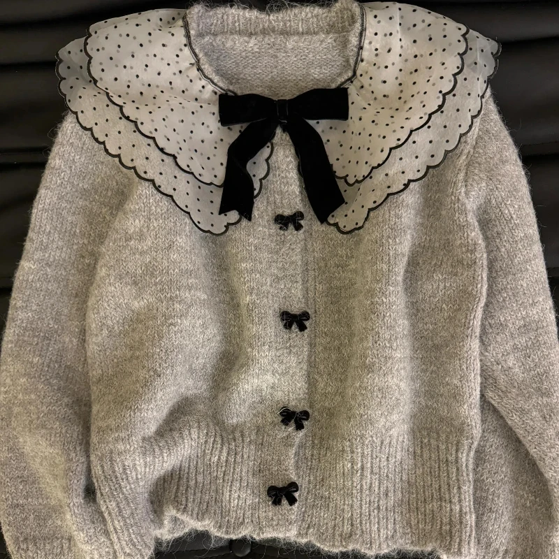 Autumn Winter All-match Peter Pan Collar Knitted Sweater top Fashion Solid Button Cute Cardigan Coat Sweet Korean Women Clothing