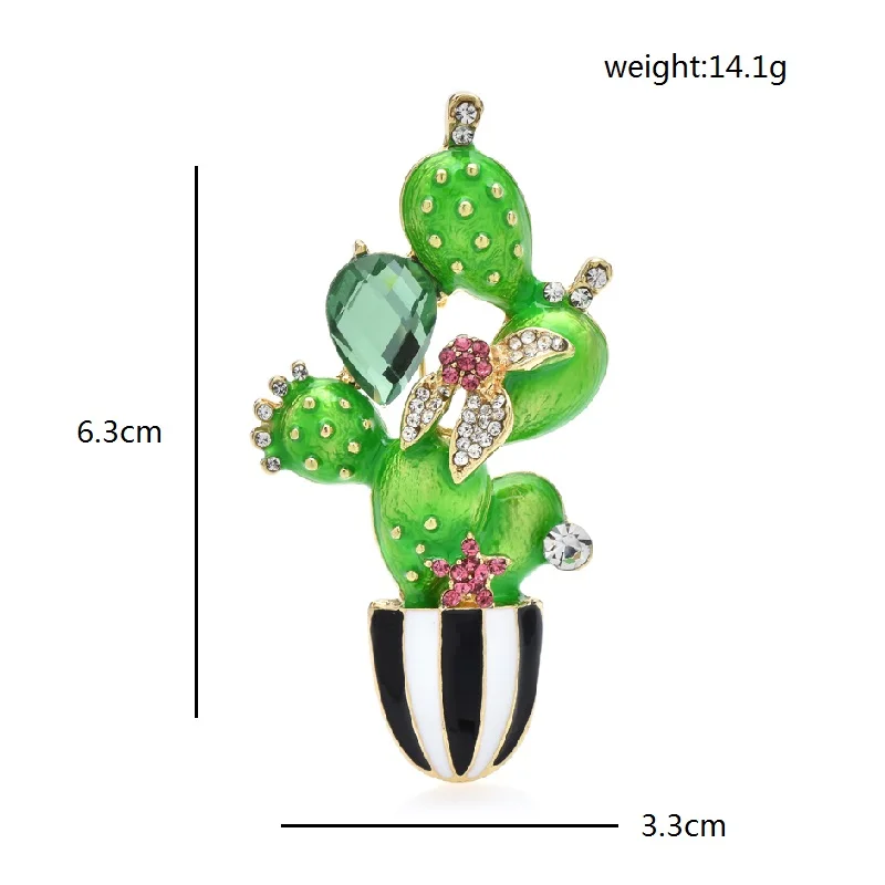 Wuli&baby New Cactus Brooches For Women Unisex Enamel Rhinestone Beauty Flower Plants Party Office Brooch Pin Gifts