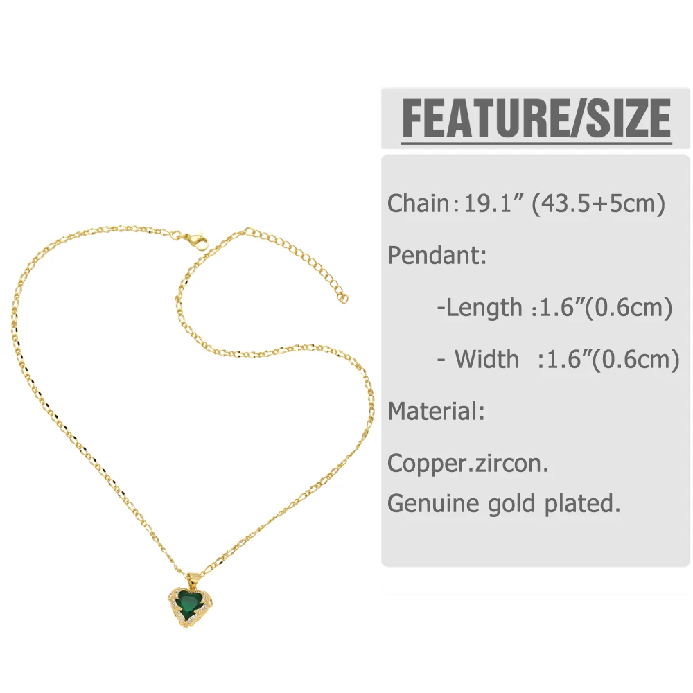 Collar pequeño de corazón de cristal verde para mujer, Collar corto chapado en oro de cobre, regalos de joyería CZ, nkew98