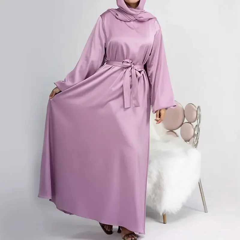 Ramadan Satin Abaya Closed Hijab Dress Turkey Muslim Plain Basic Abayas for Women Dubai Long Dresses Islamic Clothes Kaftan Robe