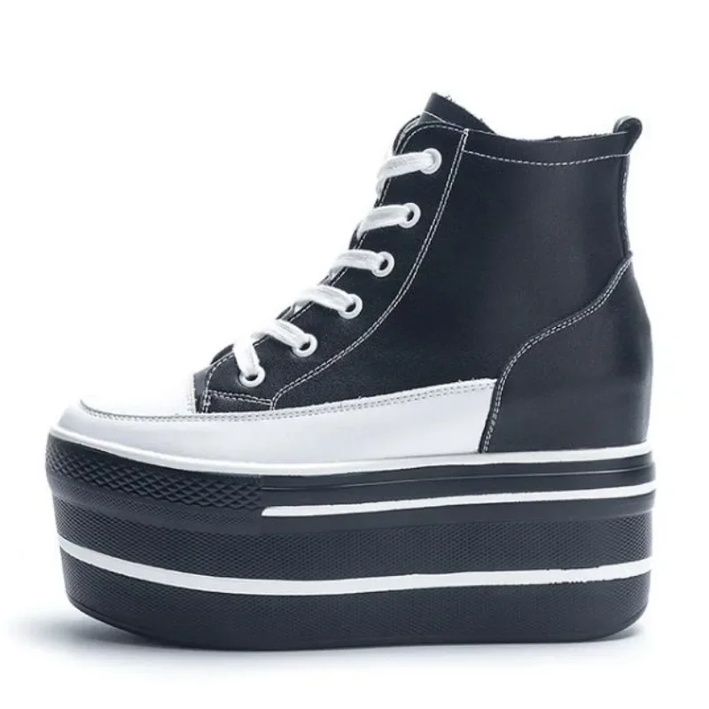 

Женские высокие кроссовки 10,5 см, повседневные кожаные ботинки на шнуровке, женские кроссовки на весну и осень, кроссовки на высоком каблуке