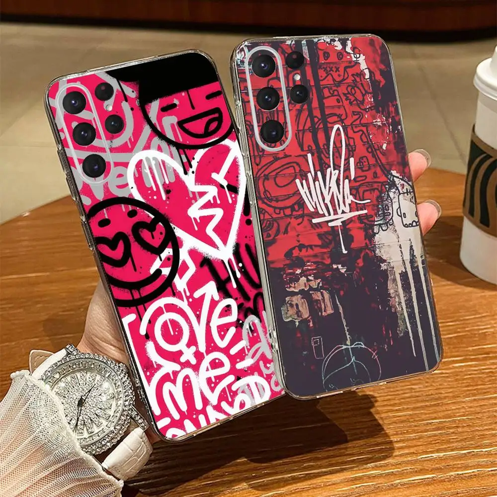 

Fashion Graffiti Art Phone Case For Samsung S24,30,21,22,23,20 FE,lite,PIus,Ultra,5G,Note,9,10 Transparent Cover