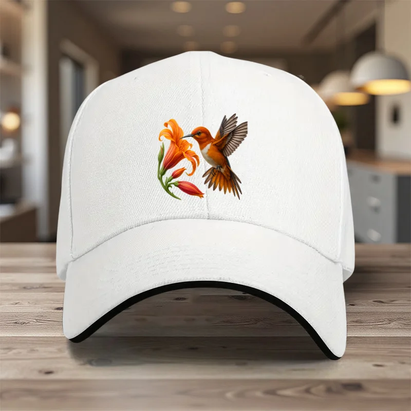 Hummingbird Flower Art Baseball Cap Lightweight Polyester Adjustable Outdoor Sports Golf Hat