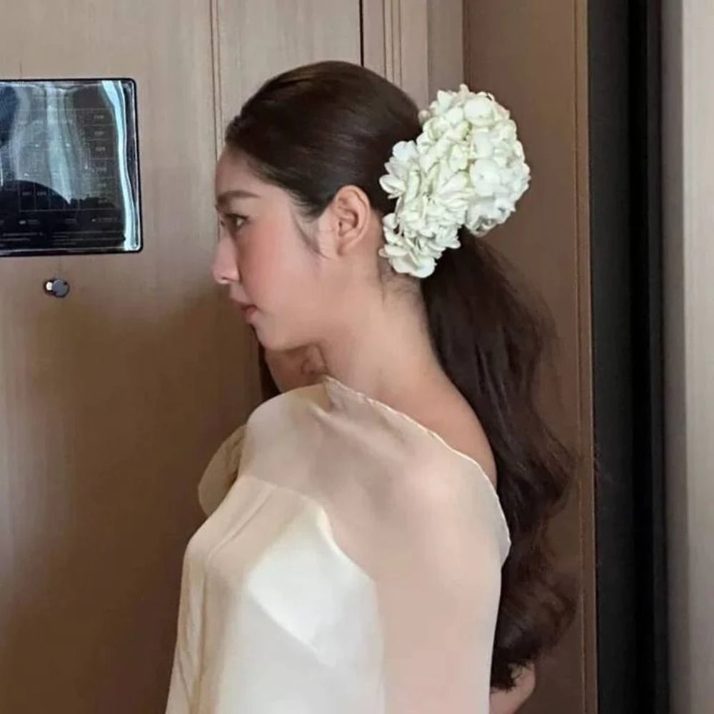 Сказочный головной убор невесты с белым цветком, гортензия, элегантный свадебный головной убор во французском стиле, свадебные украшения для волос, аксессуары для волос