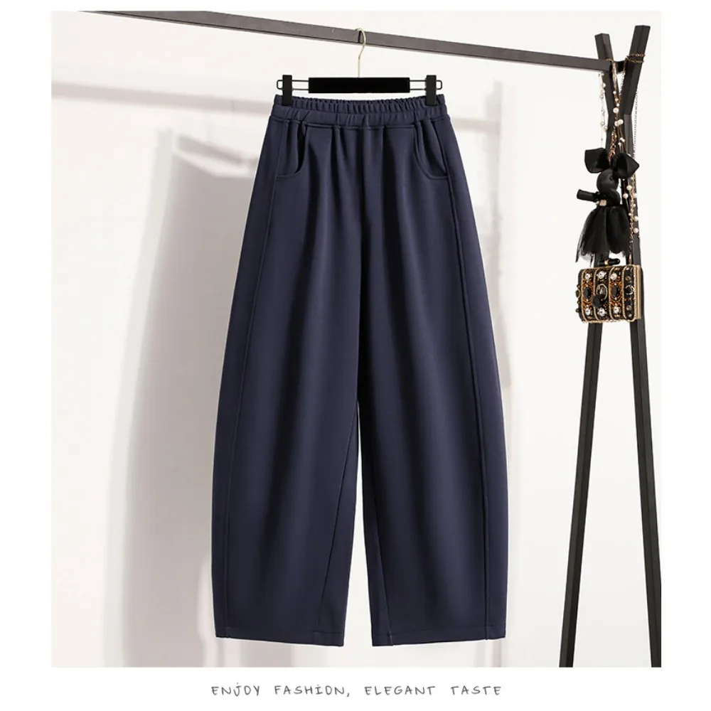 عارضة عالية الخصر جيوب أنيقة الصلبة أنبوب كامل طول السراويل الكورية أساسيات الموضة الخريف زائد حجم الملابس