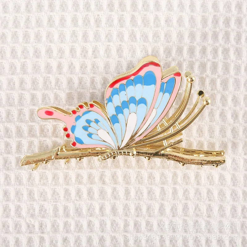 Chinese Style Painted Butterfly Elegant Ancient Style Hair Clip Women\'s Summer Fashion New Style Coiled Hair Shark Claw Clip