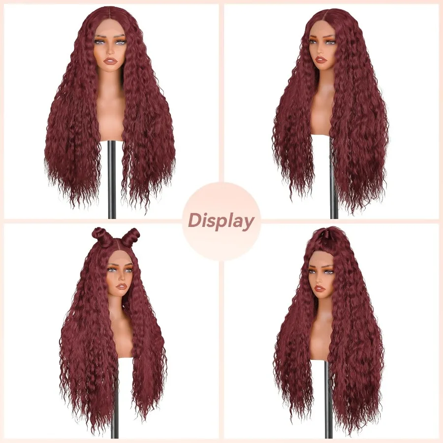 Lange, tiefe, lockige Perücke, synthetische Lace-Front-Perücken, leimlos, 13 x 5 x 1 HD, transparente Spitzenperücke, vorgezupft, natürlicher Haaransatz, gewellte Perücken für