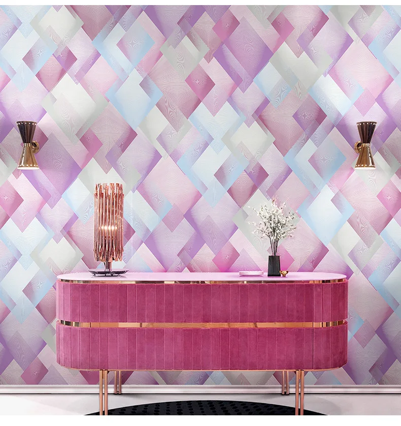 

Nordic Ins Pink Purple Geometric Diamond Wallpaper Grid Bedroom Background Living Room Wallpaper Home Decor 2024 New