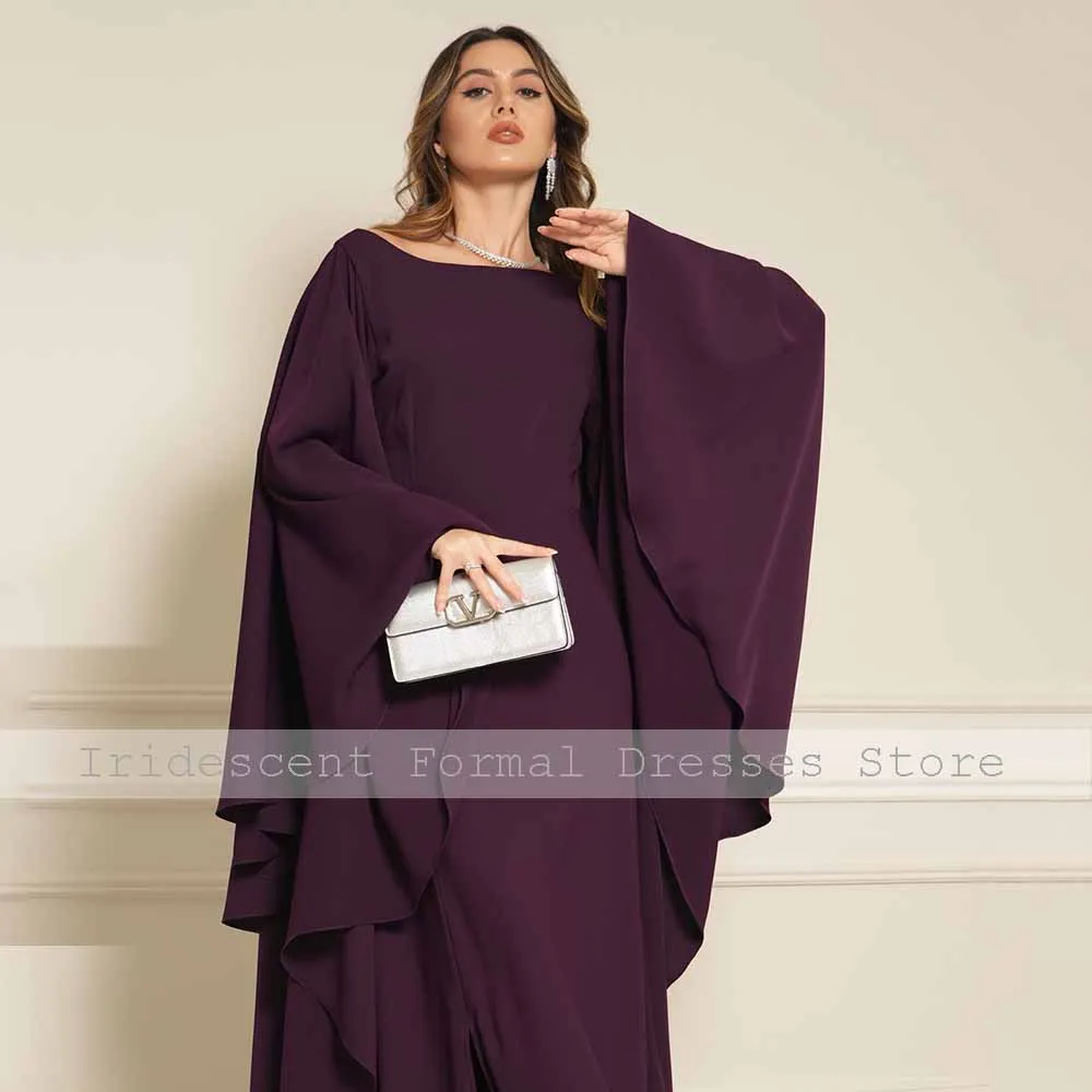 Paarse avondjurk kolom boothals flare mouwen een lijn bruiloft jurken voor vrouwen 2025, vloerlengte elegante avondjurk