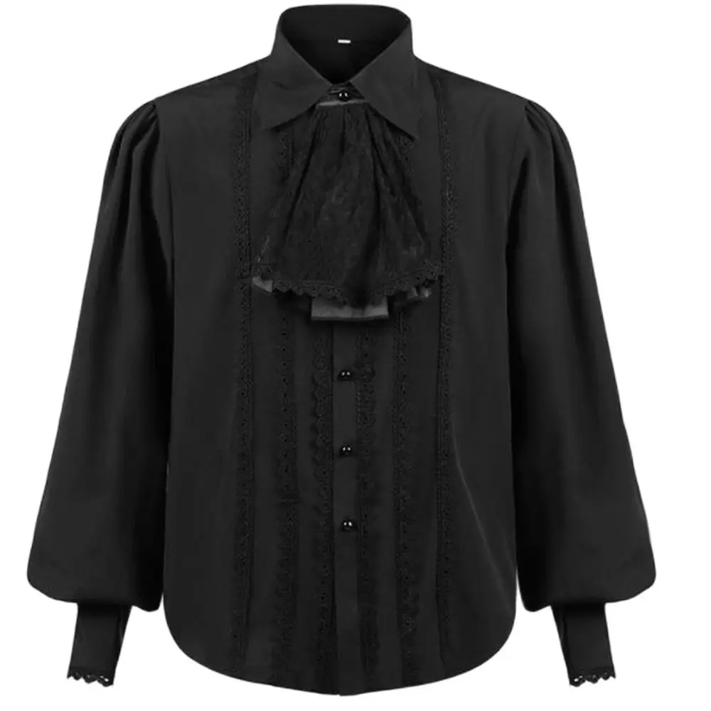 Mens Pirate Shirt Vampire Renaissance Victorian Steampunk Gothic Ruffled Medieval Blouse Halloween Costume Clothing Chemise 3XL