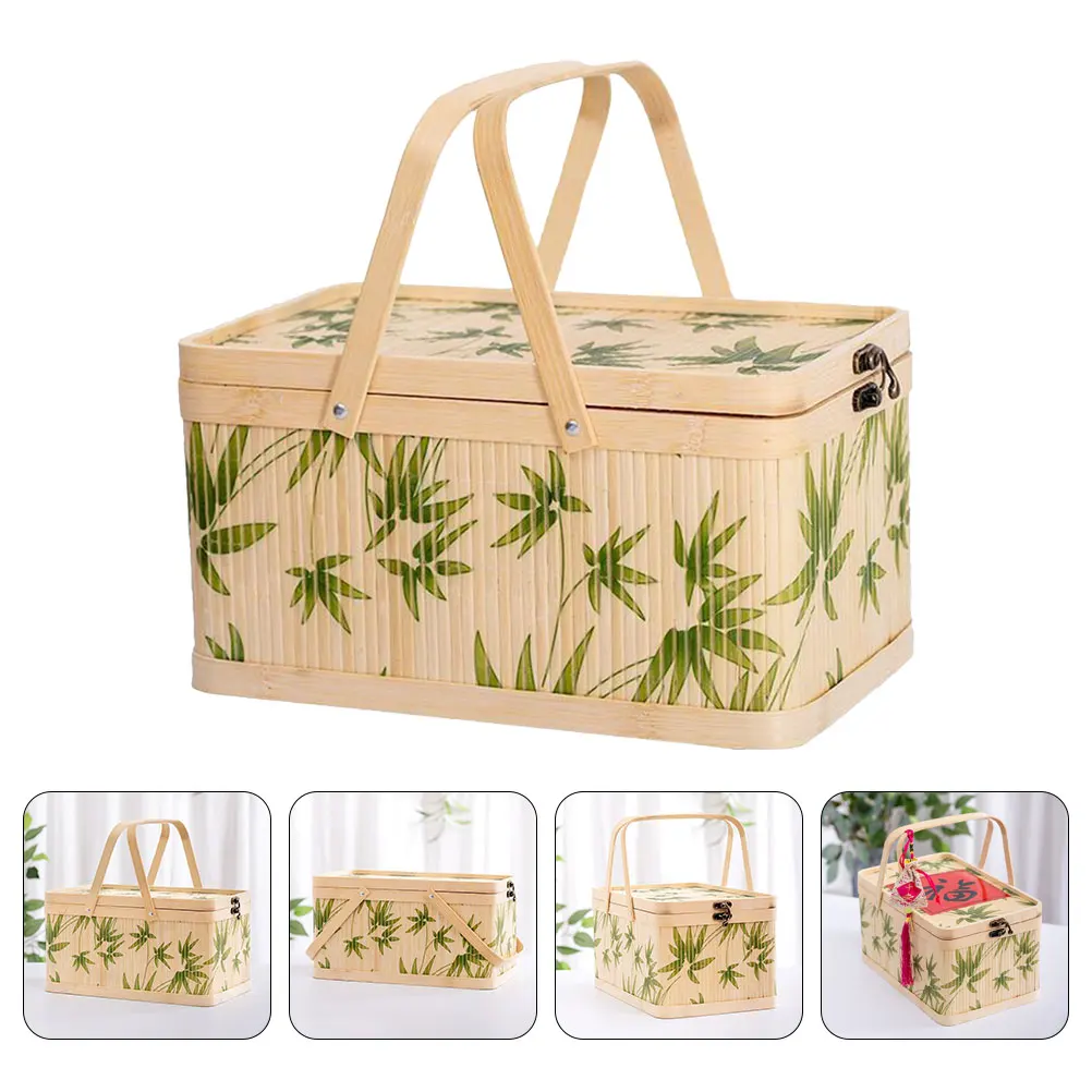 

Rustic Handwoven Bamboo Picnic Basket Large Storage Organizer Portable Vintage Woven Hamper For Outdoor Indoor Use Fruit Bread