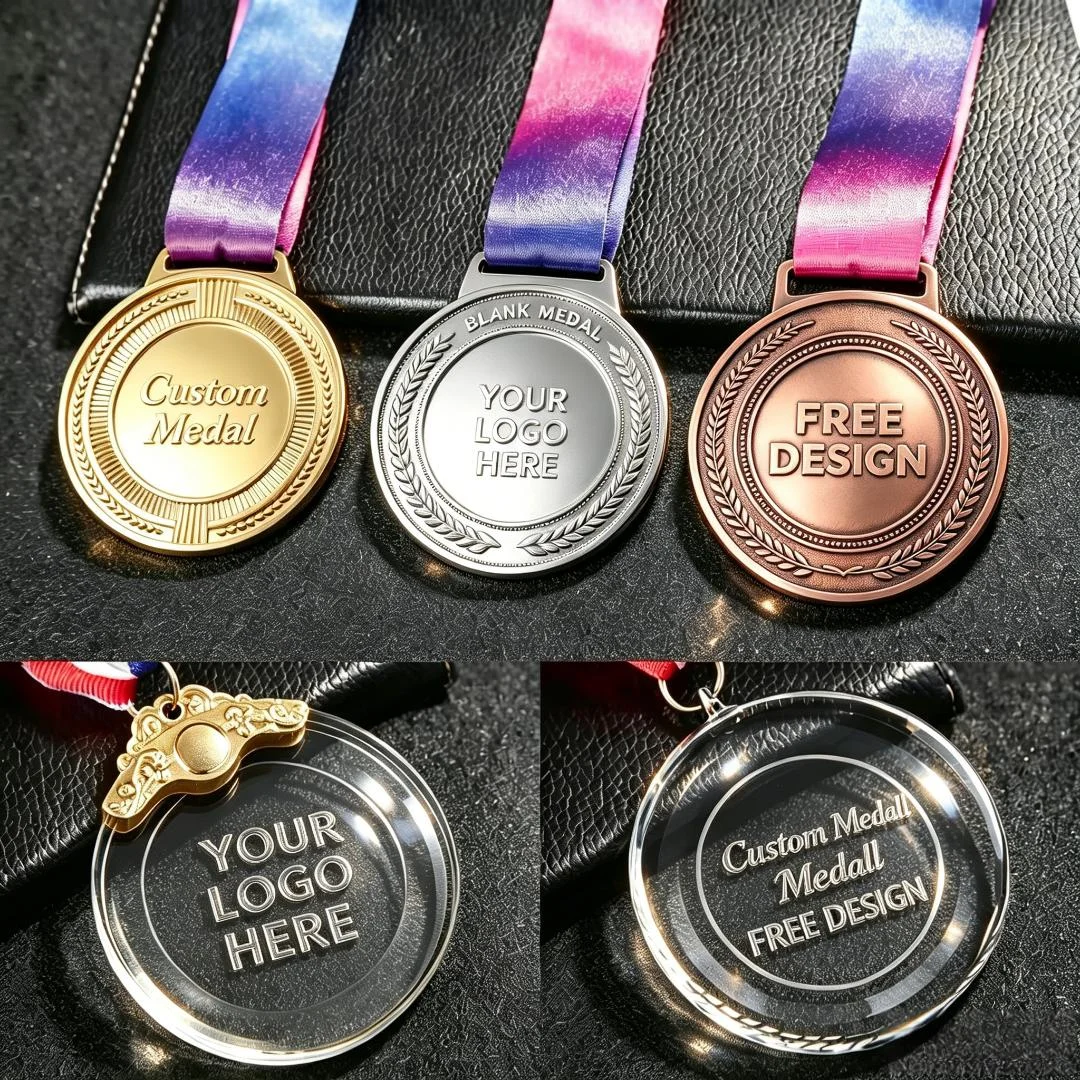 Wholesale Design Your Own Blank Zinc Alloy Clear Acrylic 3D Gold Silver Rose Copper Award Marathon Custom Metal Sport Medal