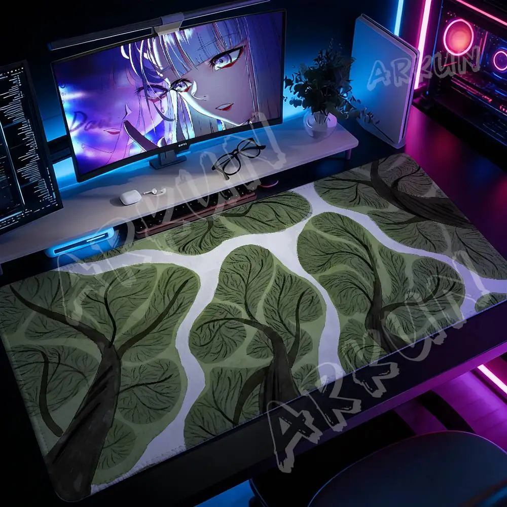 

Компактный зеленый коврик для мыши с художественным дизайном, нескользящий, XXL, для игр и офиса, с прошитыми краями