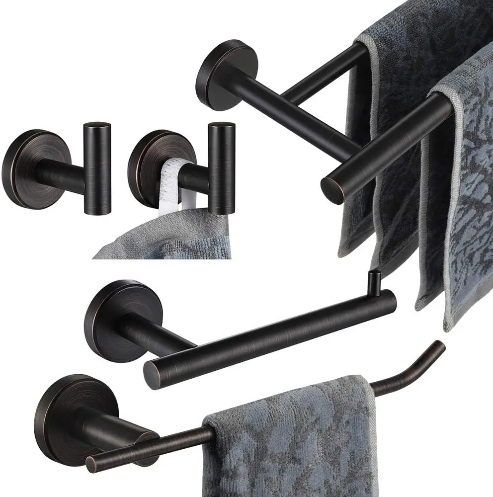 Bathroom Hardware Set Oil Rubbed Bronze, 5-Piece Bath Accessories Set Wall Mount Includes 24 In Towel Bar, 9 In Ht Bar, Tp