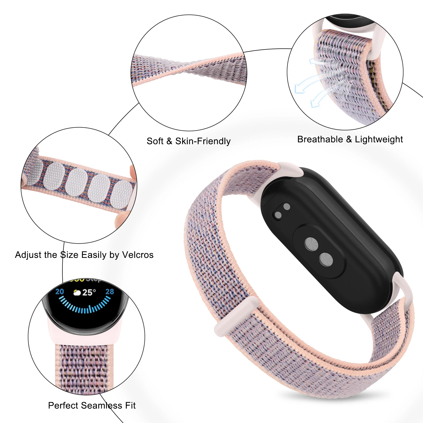 3 قطعة حزام حلقة النايلون ل Xiaomi الذكية الفرقة 9 8 10 NFC SmartWatch معصمه استبدال سوار ل Xiaomi Miband 8 9 10 الفرقة