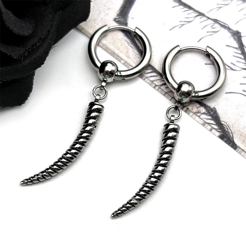 

Single Gothic Punk Spike Spiral Hoop Earrings For Women Men Stainless Steel Silver Color Hip Hop Drop Earring Jewelry Gift