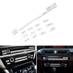 12pcs Silver For BMW 5 6 7 Series F10 F18 F07 F01 F02 F06 F12 F13 Car Air Condition AC CD Switch Button Cover Trim