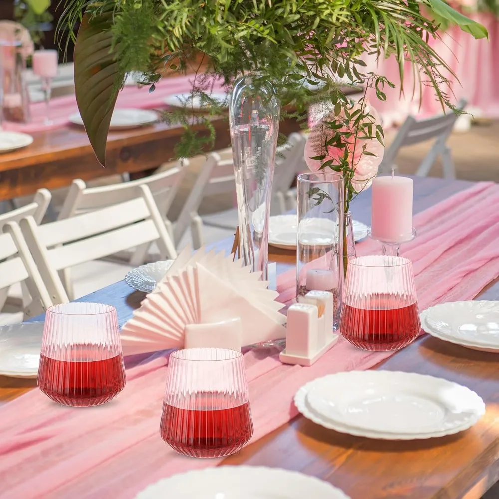 كؤوس نبيذ بلاستيكية غير قابلة للكسر - 50 عبوة، تصميم مضلع وردي 14 أونصة، مثالية للاستخدام الخارجي والداخلي، طراز عتيق El