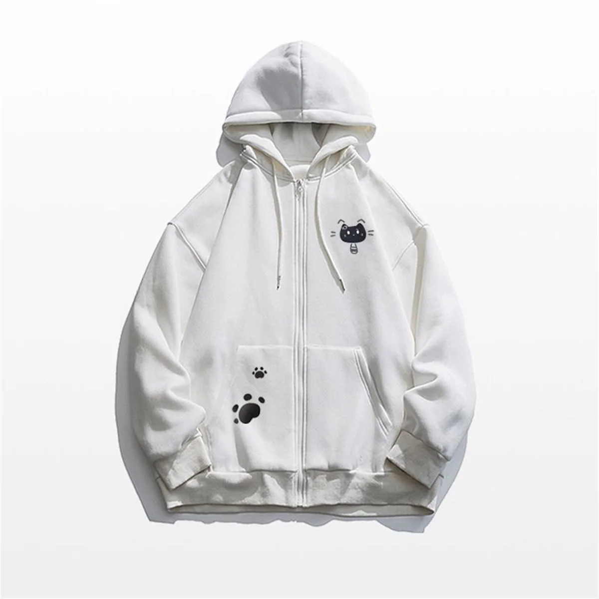 Frühling und Herbst, dünn, neuer Charme, Modetrends, vielseitig, lässig, locker, fauler Wind, 2025, neues süßes Mädchen, Reißverschluss, lustiger Katzendruck