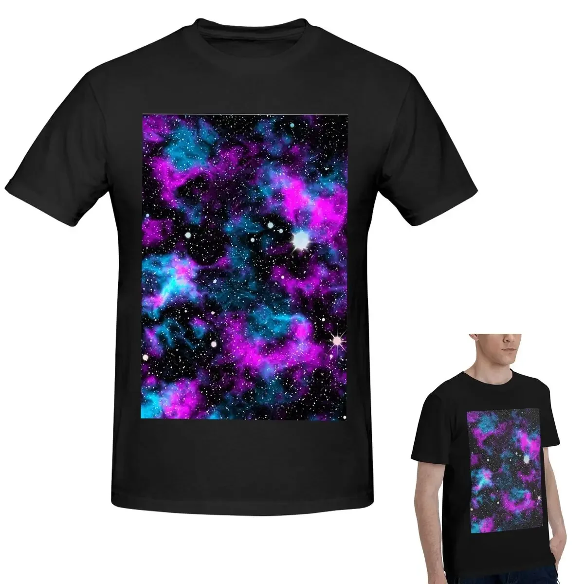 

Футболка из 100% хлопка фиолетового и синего цвета Galaxy, мужская модная футболка большого размера, мужские летние рубашки с круглым вырезом, топы S-6XL