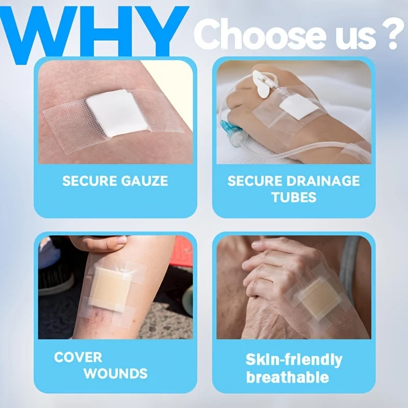 2 Rollen transparenter medizinischer Verband, hochviskoses PE-Tape, Fixierband für Mullbinden und Applikatorband – Detail 3