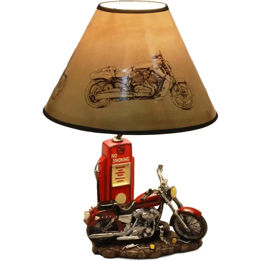 Vintage Retro Red Motorcycle Gas Pump Desk Lamp, 19 Tall, Route 66 Themed Home Decor Accent