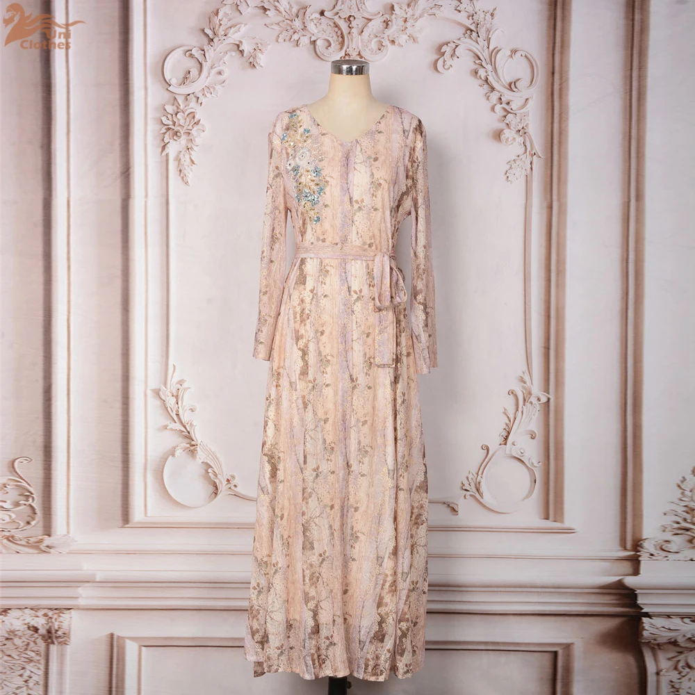 

Dubai Fashion Diamonds Elegant Printing V-Neck Long Dresses Muslim Eid Casual Party Gown Moroccan Saudi Women Abayas 2025 New