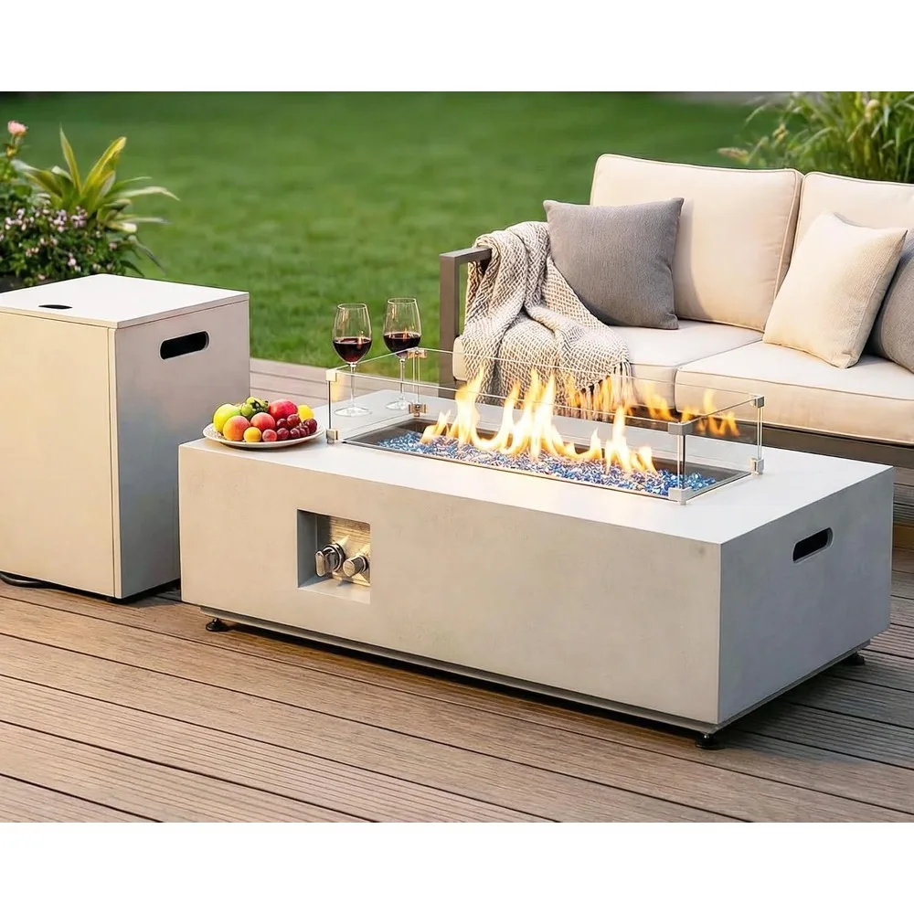 42 Rectangle Propane Fire Pit Table Outdoor Natural Gas Firepit