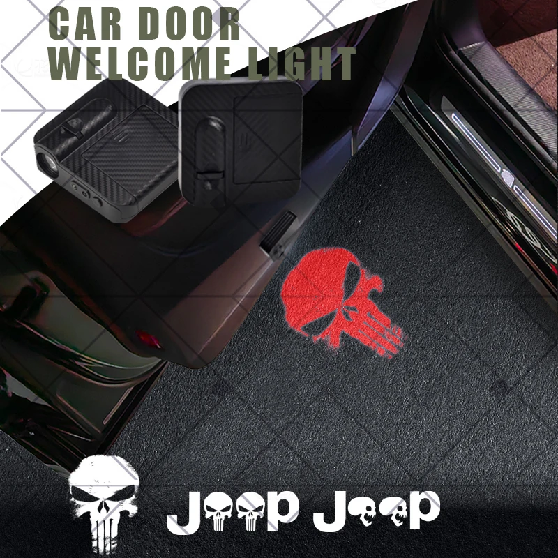 1/2 Uds para Wrangler Renegade Cherokee Overland brújula calavera Logo coche HD proyector lámpara LED puerta de coche accesorios de luz de bienvenida