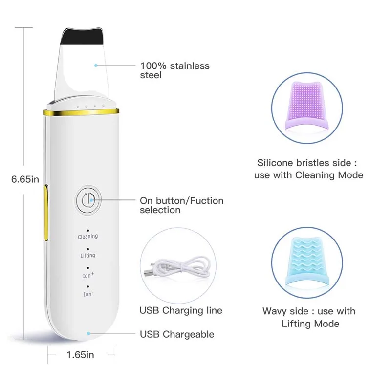Ultrasonic Skin Scrubber Peeling Blackhead Remover Deep Face Cleaning Ultrasonic Ion Ance Pore Cleaner Facial Shovel Device
