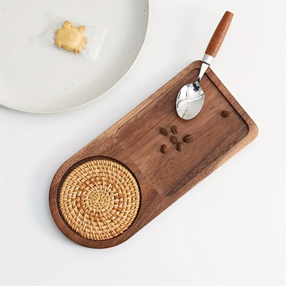 Bandeja de Madera Resistente para Café, Bandeja de Desayuno Marrón Tejida, Bandeja para Servir Tazas/Comida/Postre, Bandeja de Cocina