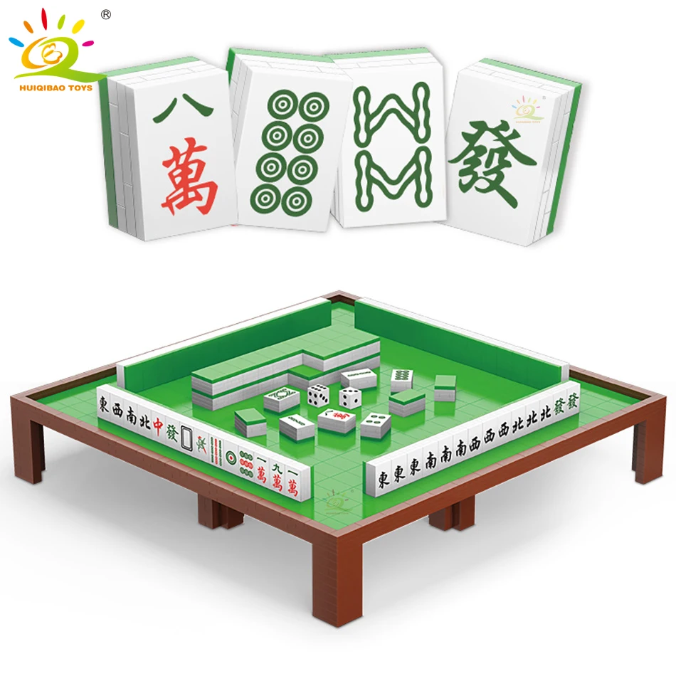 HUIQIBAO MOC Mahjong Table Model Mini Building Blocks Mah-jong Micro Bricks Set Board Game City Construction Toys for Children