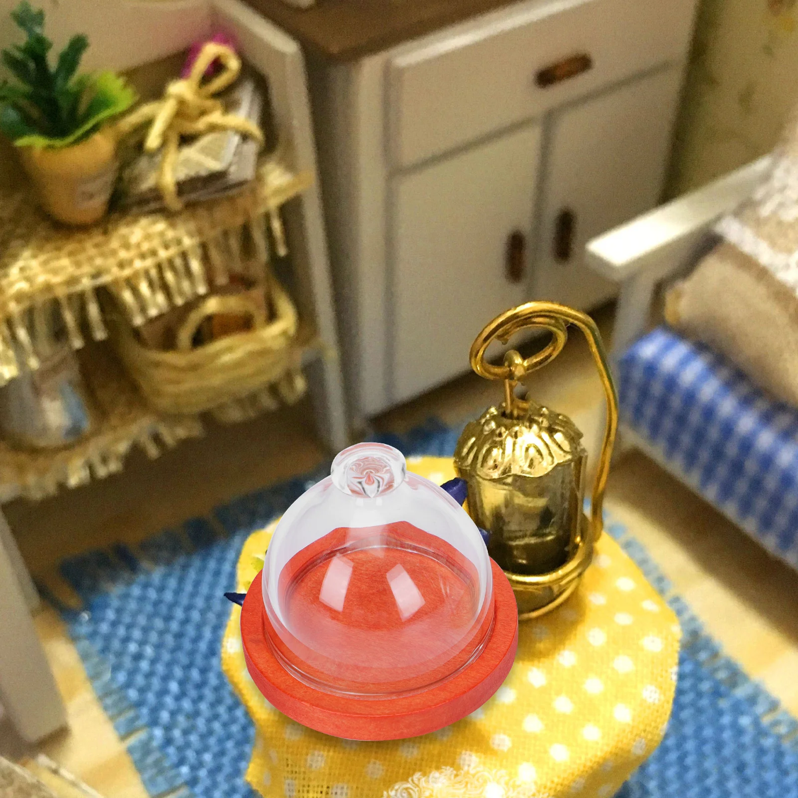 

Mini Cake Cover 2 Sets Sweet Treats Decor Glass Bread Toy Miniature Model Pad Accessories Imitation Transparent Child Play House