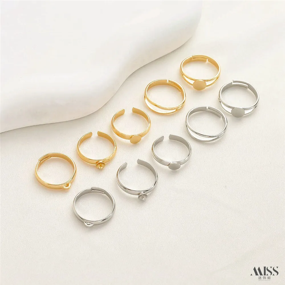 14K Gold-wrapped Sticky Pearl Half-hole Bead Tray Pinning Bracket Ring DIY Hand-wound Live Ring Bracket Empty Bracket Accessorie