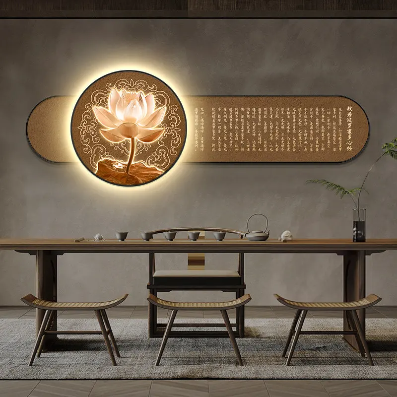 Living room decoration painting, Zen Buddha hanging painting, tea room study, LED lights, murals, calligraphy and painting