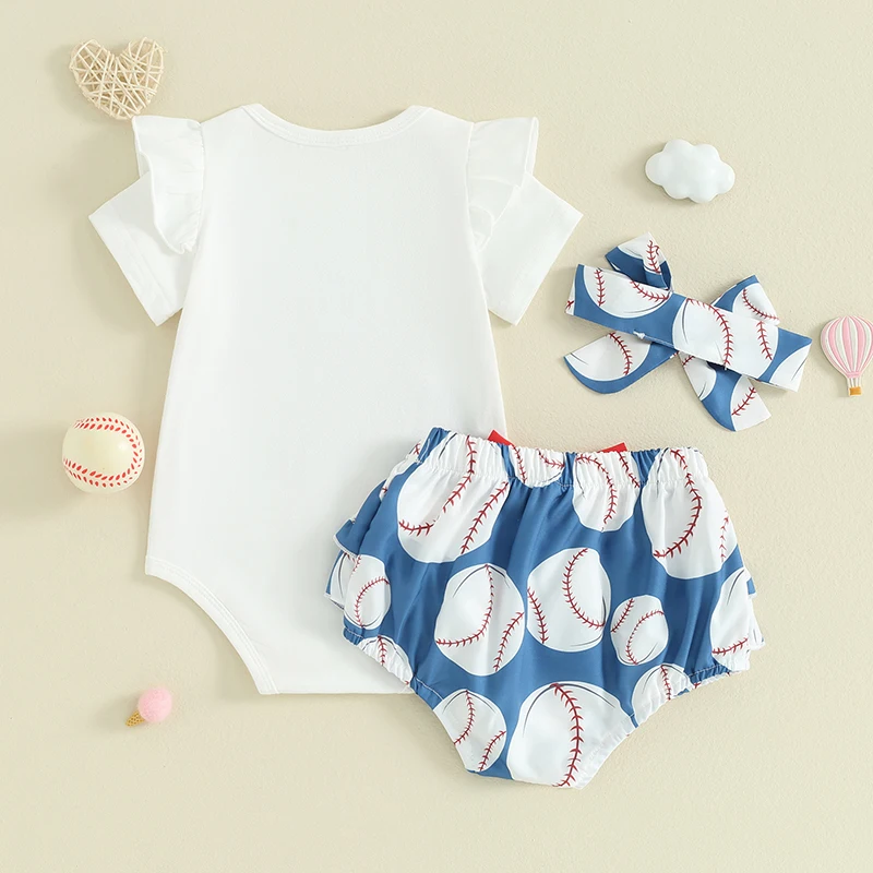 Newborn Baby Girl Baseball Outfits Little Sister Print Short Sleeve Shirt Romper Baseball Shorts Set Summer Clothes