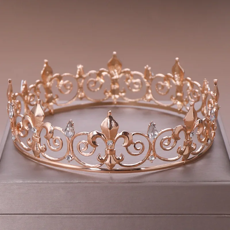 Gold Color Round Crown And Tiara Queen Wedding Hair Accessories Prom Tiara Bride Headpiece Women Party Crystal Hair Jewelry